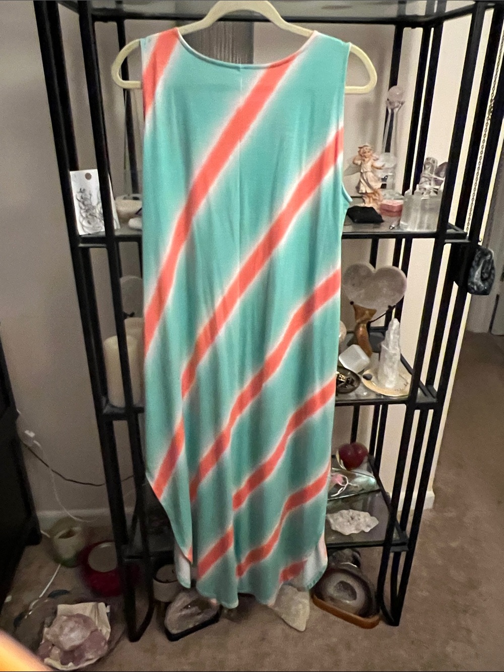 Zenana Sleeveless Aqua & Coral Diagonal Stripe Maxi Dress NWOT - Picture 5 of 5
